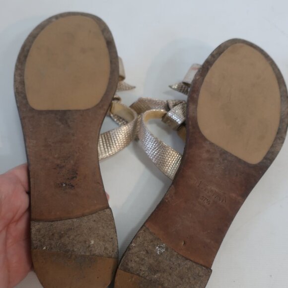 Womens Alexandre Birman Gold Leather Tie Knot Flat Slide Sandals 37 1/2/US 7.5 - Picture 5 of 7